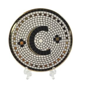 Anthropologie Bistro Tile Monogram Coaster Letter C Black White Gold Ceramic 4in